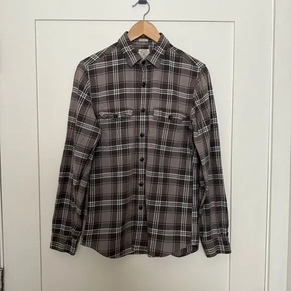 J Crew Flannel Shirt Mens Sz S Gray Plaid Slim Fit Button Up 100% Cotton Outdoor - Picture 1 of 9